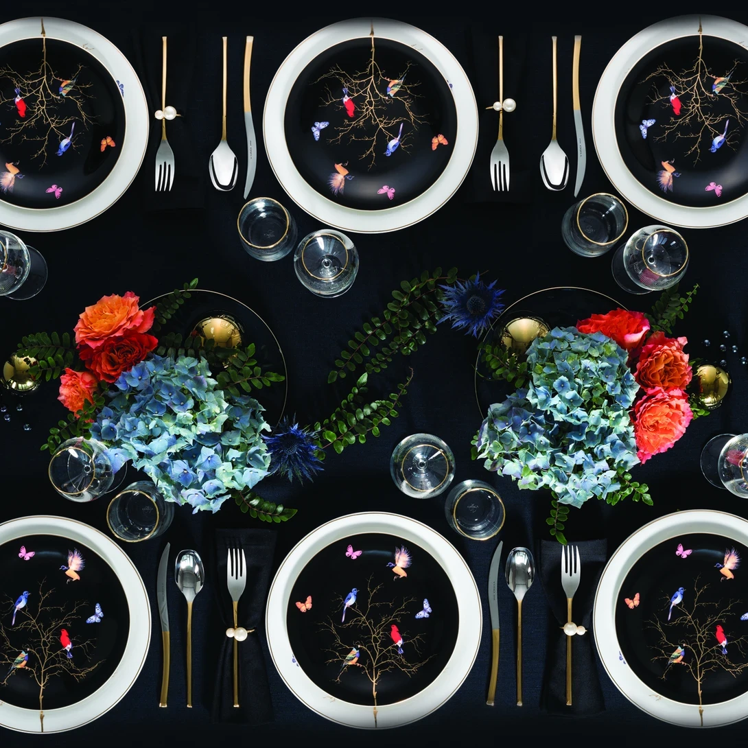 Karaca Fine Pearl Grace Black набор посуды на 12 персон